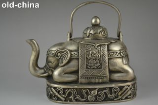 China Collectible Decorate Handwork Old Tibet Silver Carve Elephant Teapot photo