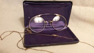 Vintage Pince Nez Eyeglasses With Chain 12k Gold Filigree photo