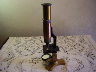 Antique Or Vintage Collectable Microscope Brass W/ Metal Stand photo