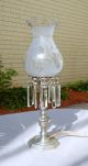 Signed Pairpoint Lamp Silverplate Base With Prisms & Frosted Engraved Shade Lamps photo 11