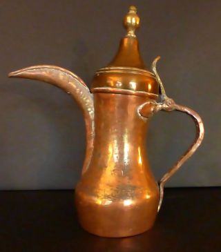 Antique 19th Century Copper Brass Dallah Pot Arabic Islamic Hand Hammered Patina photo