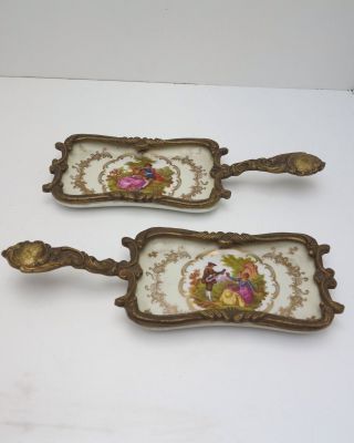 Antiques French Porcelain W/ Bronze Mounted Tray Couple Signed Gregorand photo