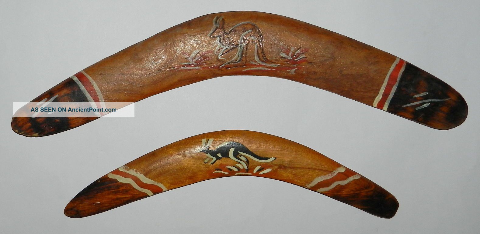 2 X Hand Painted Souvenir Boomerangs - Kangaroos Pacific Islands & Oceania photo