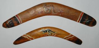 2 X Hand Painted Souvenir Boomerangs - Kangaroos photo