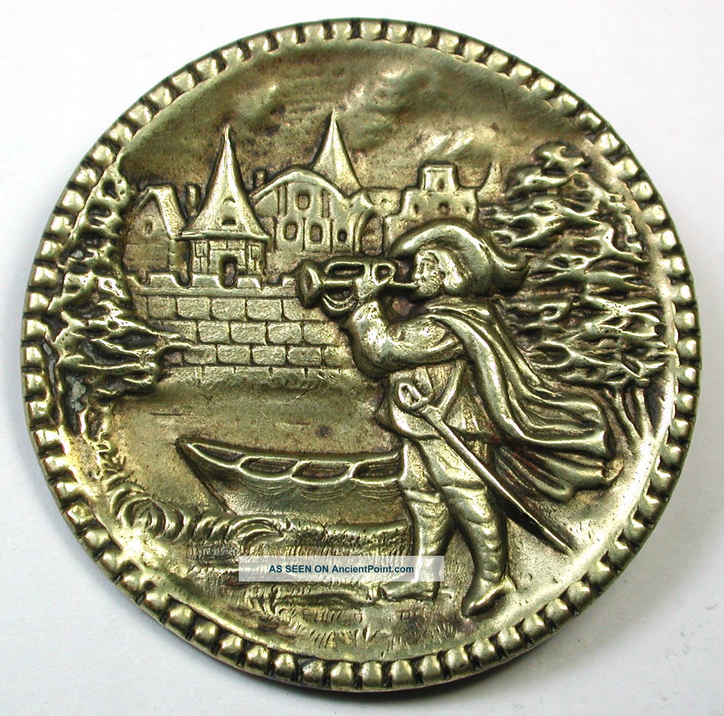 Antique Brass Button Detailed Trumpeter Of Sackingen Pictorial Lg Sz Buttons photo