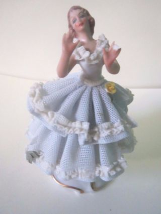 Vintage Dresden Lace Porcelain Lady Ballerina Dancer 4.  5 