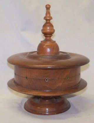 Unusual Antique Walnut Victorian Wooden 11 Spool Sewing Thread Holder Dispenser photo