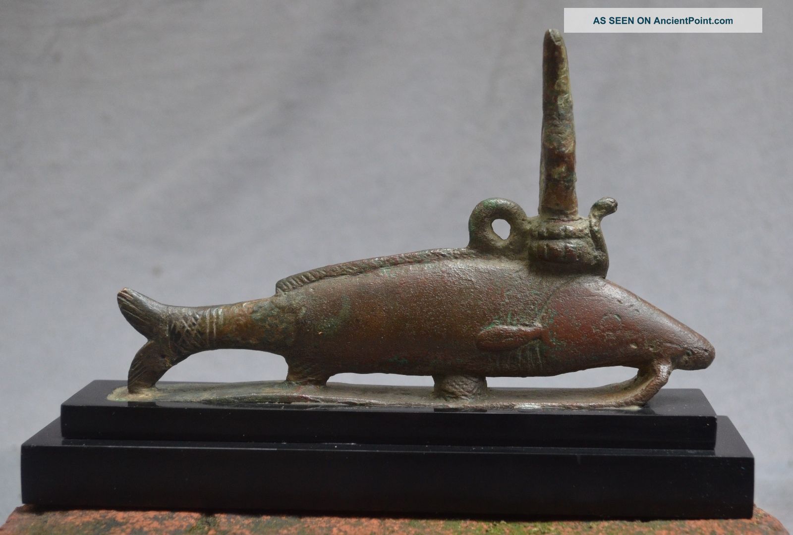 Authentic Egyptian Bronze Large Statuette Of An Oxyrhynchos Fish,  30th - 26 Dynast Egyptian photo