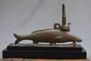 Authentic Egyptian Bronze Large Statuette Of An Oxyrhynchos Fish,  30th - 26 Dynast photo
