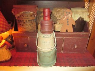 Vintage Primitive Tiny Firkin For The Very Top Of The Stack - Cranberry Red photo