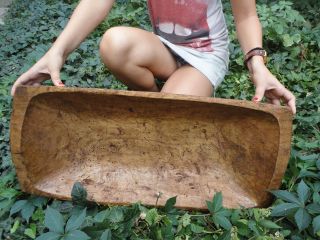 Antique Primitive Hand Carved Large Wood Dough Bowl Trencher Rare 19th Century photo
