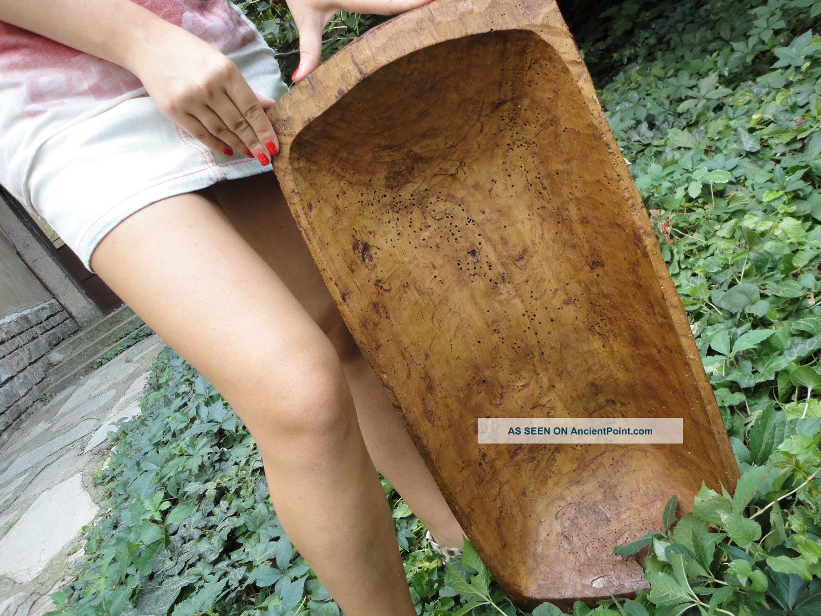 Antique Primitive Hand Carved Large Wood Dough Bowl Trencher Rare 19th