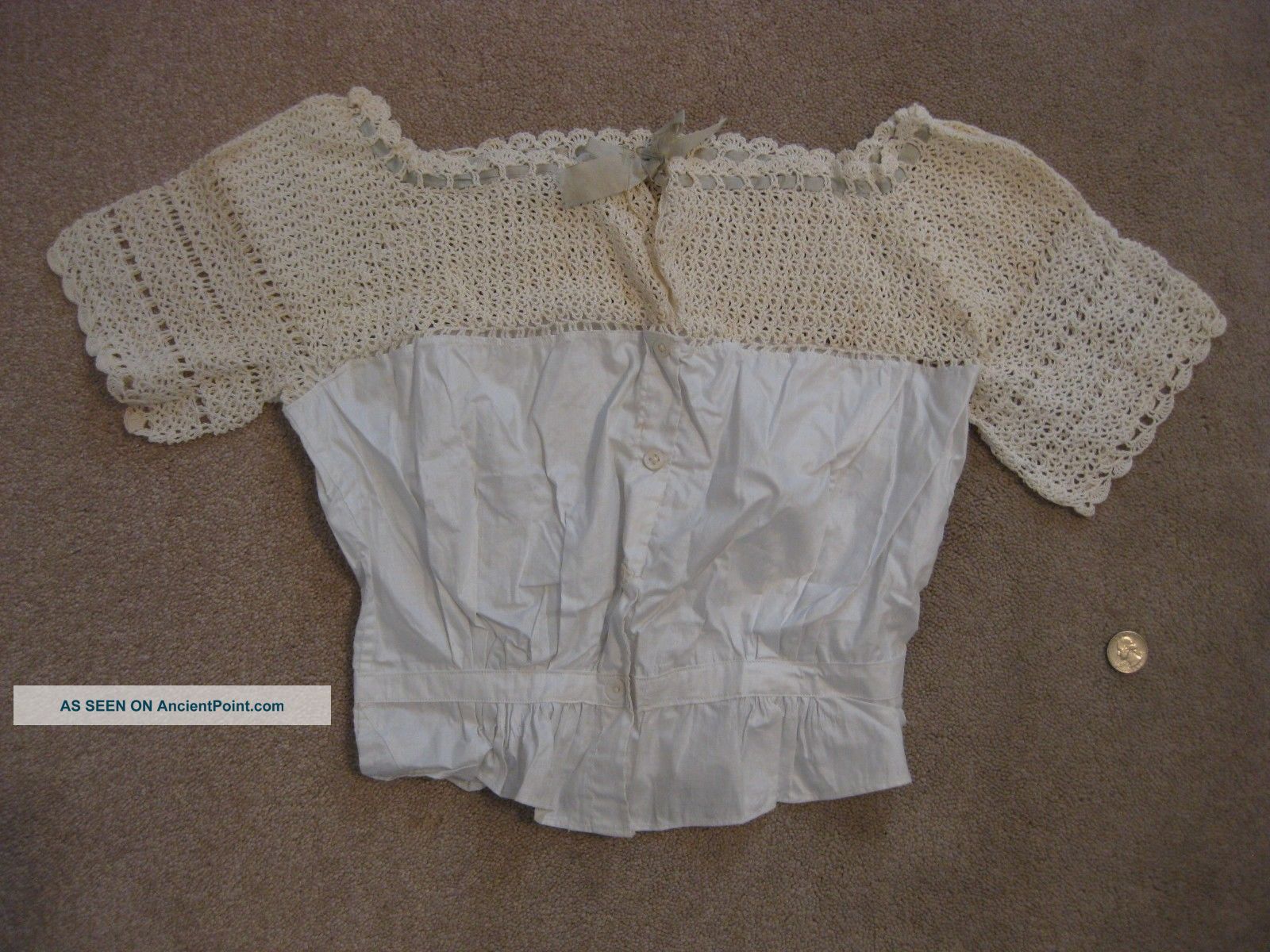 Antique Women ' S Girl ' S Blouse Crochet & Fabric Museum Costume Prop Primitive Primitives photo
