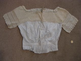 Antique Women ' S Girl ' S Blouse Crochet & Fabric Museum Costume Prop Primitive photo