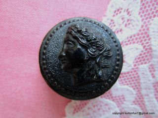 2595 –stunning Nearly Perfect Antiquarian Lady’s Face Black Glass Antique Button photo