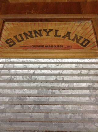 Vintage Sunnyland Columbus Ohio 2090 Galvanized Wood Washboard Family Size photo