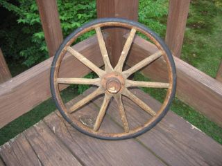 Carriage Cart Buggy Wagon Wheel 10 - Spoke Wood & Metal 12 Inch Lawn Decor photo