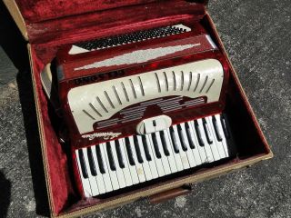 Vintage Belsono La Duca Bros Milwaukee Accordion Faux Red Mother Of Pearl Old photo
