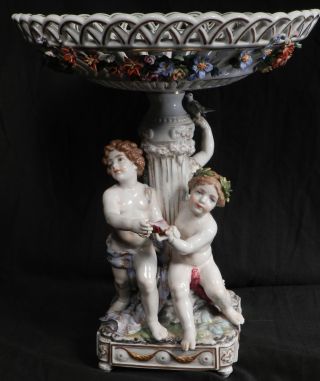 Antique Dressel Kister Figure German Porcelain Stand Reticulate Hand Paint Putti photo