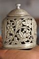 1930 ' S Old White Metal Dome Shape Fine Jali Cut Floral Engraved Room Freshener Boxes photo 2