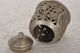 1930 ' S Old White Metal Dome Shape Fine Jali Cut Floral Engraved Room Freshener Boxes photo 4