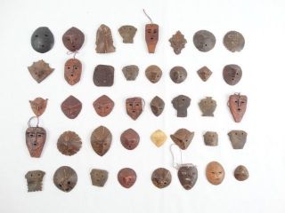 40 Mask Amulet Coco Shell Hand Tanned Leather & Wood Tribal Pendant West Timor photo