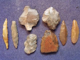 4 Paleolithic Aterian Tools (points And Scrappers),  And 4 Mesolithic Blades photo