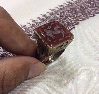 Men ' S Islamic Agate Ring Vintage Aqeeq Old Afghan Antique Engraved Intaglio Sz 9 photo