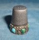Antique Sterling Thimble With Turquoise And Vermeil Accents Thimbles photo 1