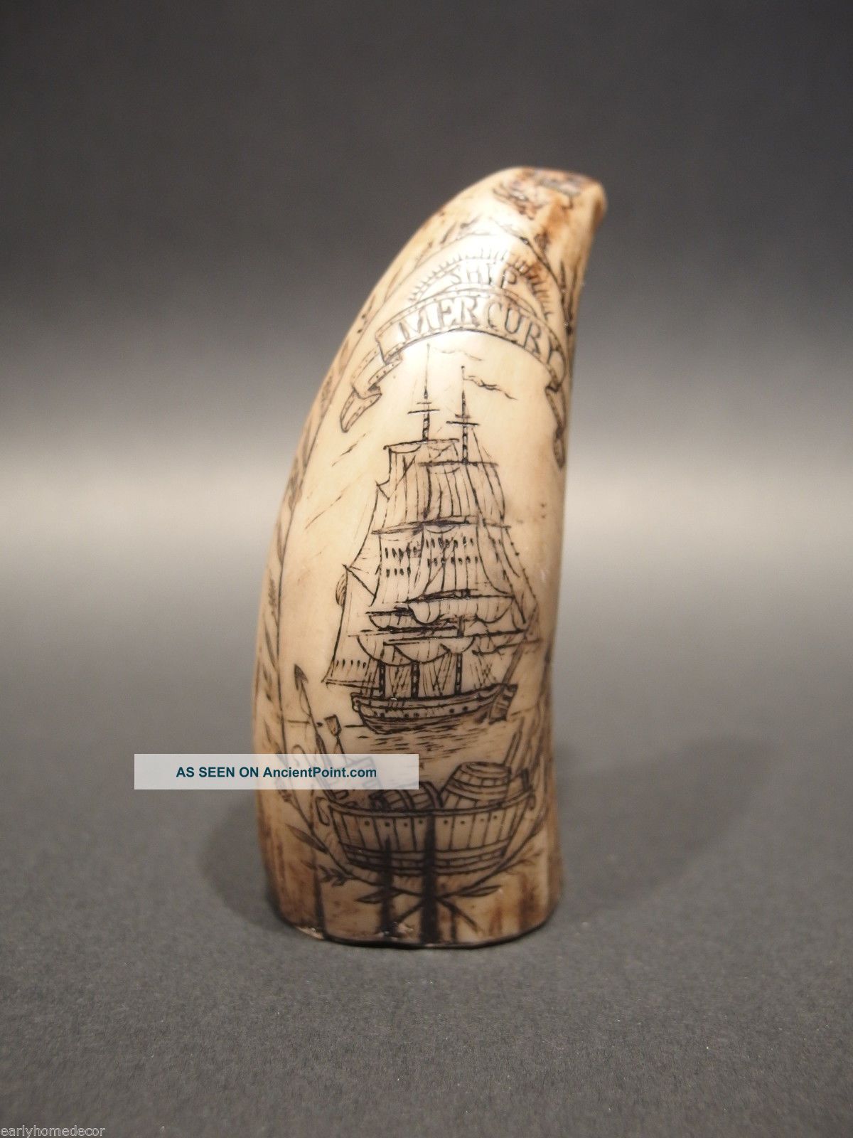 Antique Style Folk Art Sail Ship Faux Whale Tooth Scrimshaw 2 Side Decoration Scrimshaws photo