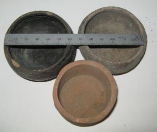 Pre - Columbian Mexico 3 Round Bottom Bowls - 2 Teo - 1 Brownware 1 Terracotta B12 photo