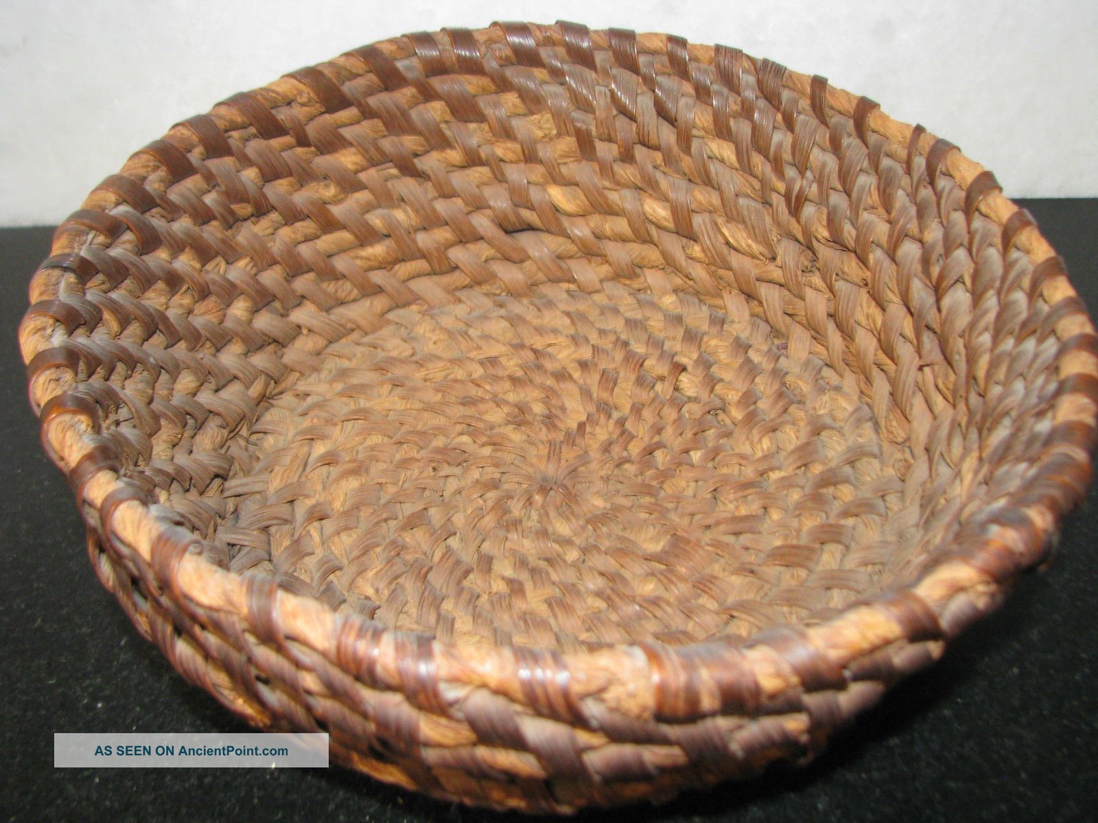 Antique Coiled Rye Straw Basket In Primitives photo