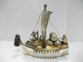 Silver.  Treasure Ship - Shaped Box.  430g/ 15.  15oz.  Japanese Antique. photo