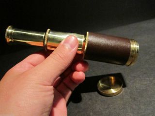 Vintage Antique Style Solid Brass & Leather Traveling Pocket Telescope photo