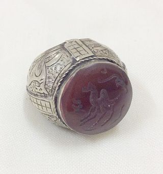 Old Ethnic Men ' S Islamic Ring Vintage Agate Aqeeq Afghan Antique Vtg Size 8 photo