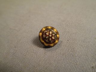 Antique Charmstring Button Dark Amber Glass W/ Incised Flower Design / Nv 131 photo