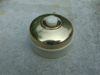 Vintage Reclaimed Brass & Ceramic Bell Push By Crabtree photo