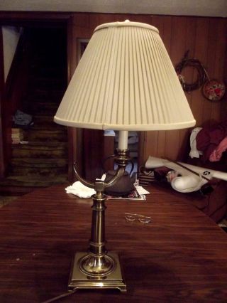 Stiffel Brass Table Lamp 1281 Unusual Rare Model W/original Shade photo