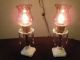 1930 ' S Milk Glass,  Brass,  Crystal Prism,  W/cranberry Shade Boudoir Lamps Lamps photo 4