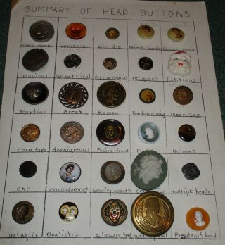 30 Antique/vintage Sewing Buttons Head Buttons Different People,  Lithographs Etc photo