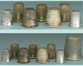 7 Tiny Brass & Sterling Silver Child ' S / Doll ' S Thimbles English C1890 - 1900 photo