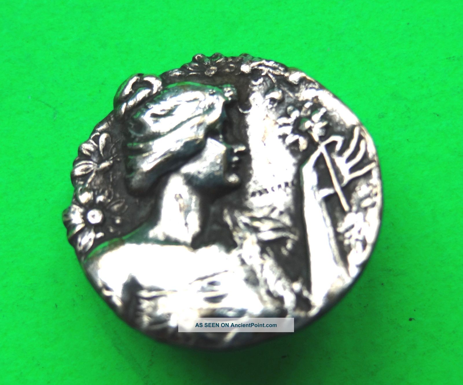 Antique Art Nouveau Button,  Lady Holds Flower,  Signed Lassiere Buttons photo