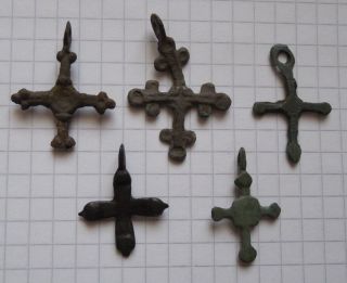 Viking Period Bronze 5 Different Crosses 800 - 1200 Ad,  Vf, photo