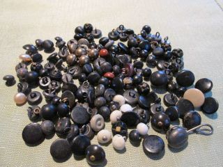 140 Antique High Button Shoe Buttons - Black,  Brown,  Rust,  Teddy Bear - photo