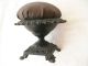 Antique Stand Up Pin Cushion With Ornate Iron Base Holder 1870 ' S - 1890 ' S Pin Cushions photo 4