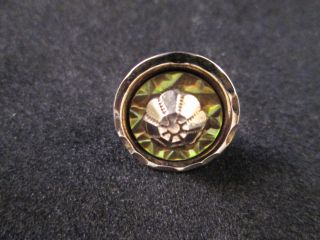 Small Victorian Nbs Div I Steel Cup Button Green Abalone Shell Cut Steel Flower photo