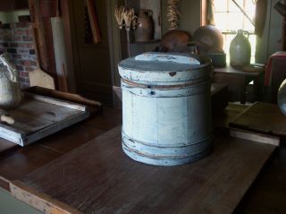 Primitive & Unique Old Early Firkin Sugar Bucket Milk Paint photo