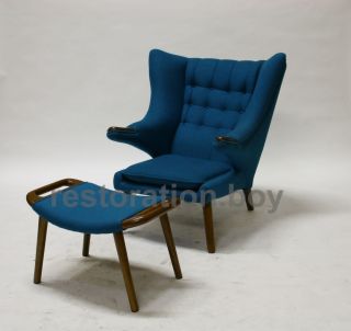 Danish Mcm Wegner Inspired Papa Bear Lounge Chair And Ottoman Eames : Turquoise photo