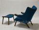 Danish Mcm Wegner Inspired Papa Bear Lounge Chair And Ottoman Eames : Turquoise Mid-Century Modernism photo 3