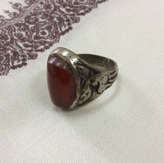 Old Mens Islamic Agate Ring Vintage Aqeeq Afghan Antique Middle East Gift Size12 photo